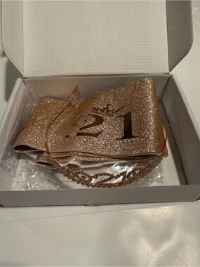 21st Birthday Rose Gold Glitter Sash and Tiara Set